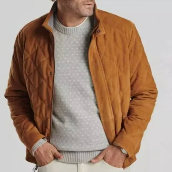 Peter Millar Men's Crown Suede Quilted Coat Jacket Whiskey Brown MF24Z08 $1295 - Picture 2 of 14